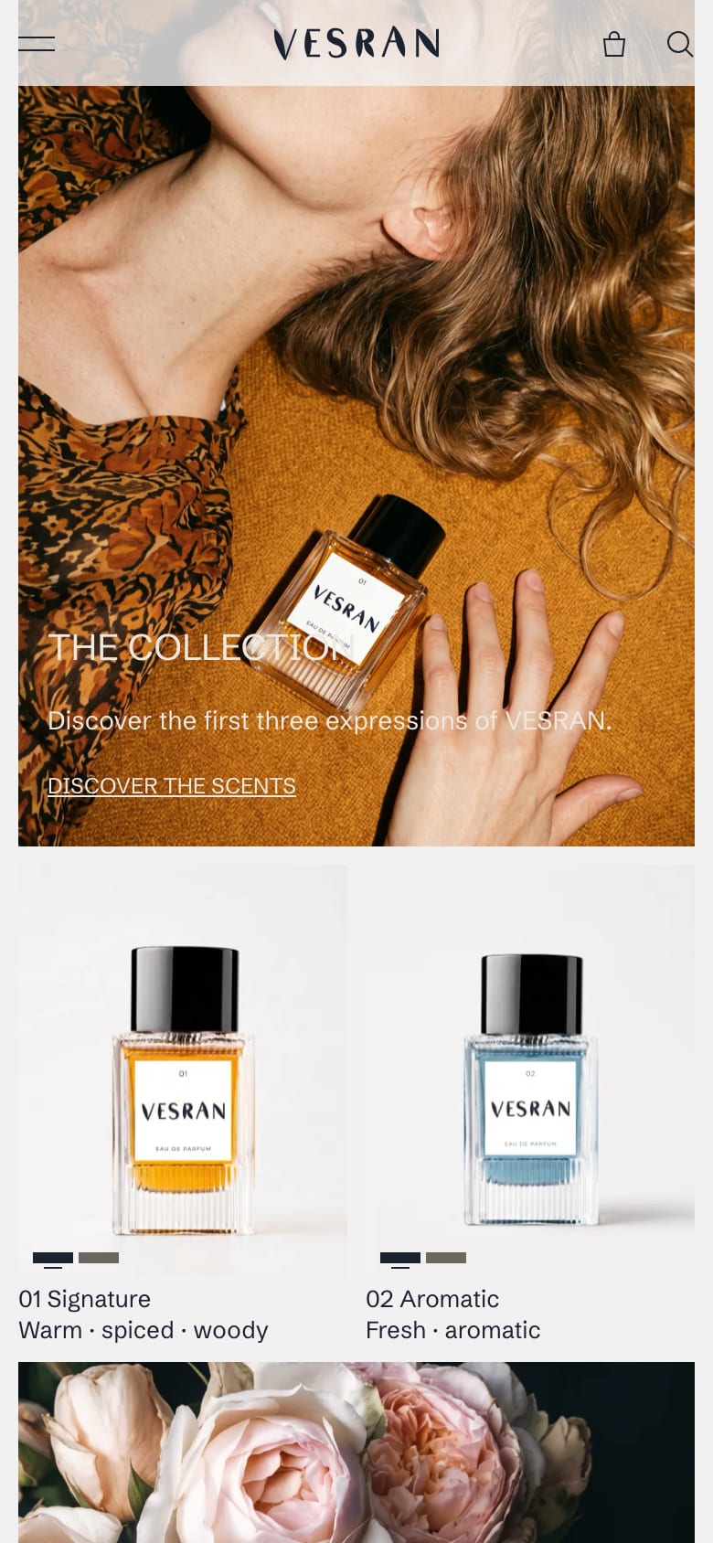 VESRAN-nettsiden på mobil: The Collection.